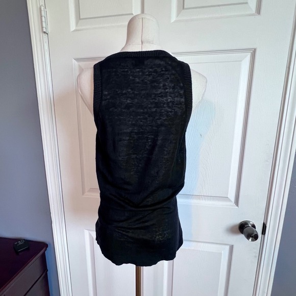 Theory Black Knit Linen Scoop Neck Tank Top Sleeveless Ribbed Trim Size Medium - Picture 3 of 9